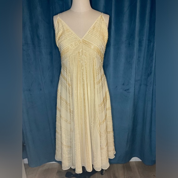 ASOS Ivory Sequined Beaded Backless Cami Midi Dress Size 8 - Picture 2 of 10